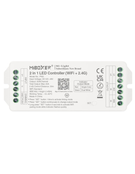 MiBoxer PW2 Controller LED 2in1 Monocolor/Dual White (WiFi+2.4G) Iesire Max 20A Tuya