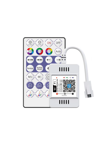 Controller cu telecomanda muzical pentru banda LED Digitala RGB WS2812B WS2811, 28 taste WIFI+RF, o iesire