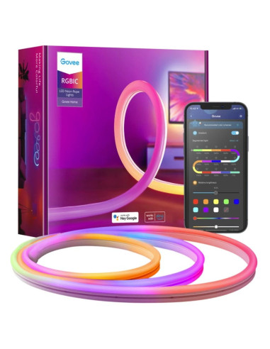 Banda LED Neon Govee H61A0 RGBIC, Inteligenta, Sincronizare Muzica, Wifi, 3m, IP67, Alexa , Google Asistant