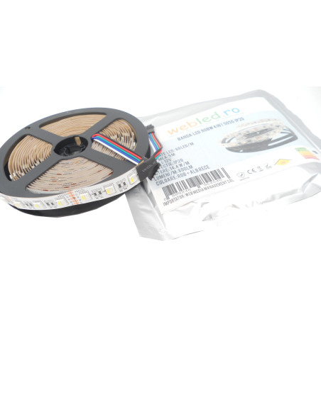 Banda led RGBW 4 in 1 (RGB+Alb Rece) 5050 60led/m ip20, 12v, 5metri