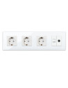 Priză triplă Schuko + TV + Date RJ45 CAT5e, ramă sticlă, Moono, alb