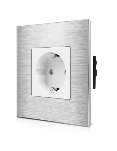 Priză Schuko Moono 16A cu Ramă din Aluminiu argintie, 1 Post