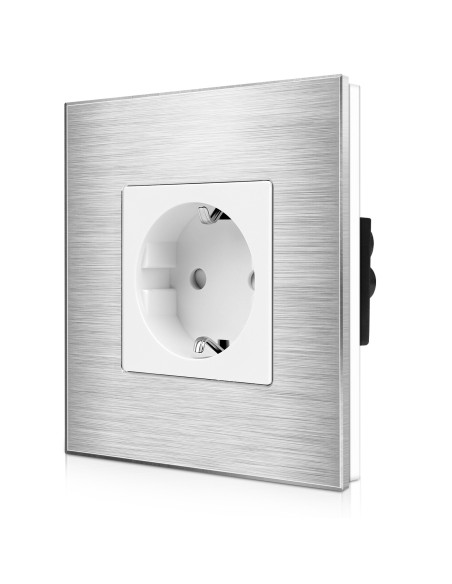 Priză Schuko Moono 16A cu Ramă din Aluminiu argintie, 1 Post