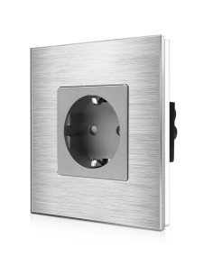 Priză Schuko simplă, ramă aluminiu, Moono, gri