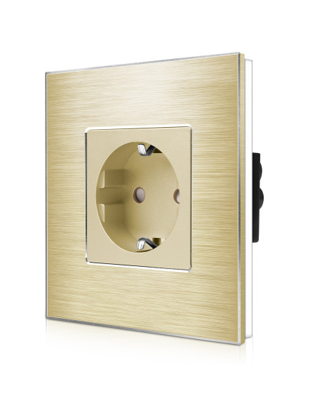 Priză Schuko simplă, ramă aluminiu, Moono, auriu