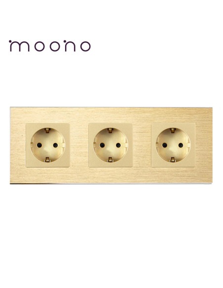 Priză Schuko triplă, ramă aluminiu, Moono, auriu