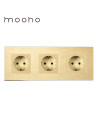 Priză Schuko triplă, ramă aluminiu, Moono, auriu