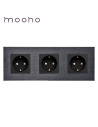 Priză Schuko triplă, ramă aluminiu, Moono, negru
