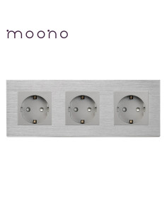 Priză Schuko triplă, ramă aluminiu, Moono, gri