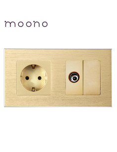 Priză Schuko + TV, ramă aluminiu, Moono, auriu