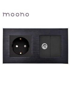 Priză Schuko + TV, ramă aluminiu, Moono, negru