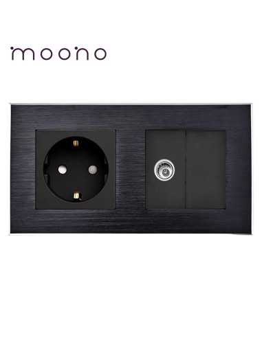 Priză Schuko + TV, ramă aluminiu, Moono, negru