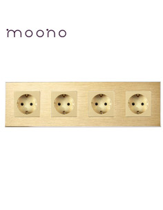 Priză Schuko cvadruplă, ramă aluminiu, Moono, auriu