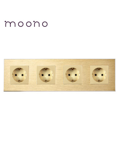 Priză Schuko cvadruplă, ramă aluminiu, Moono, auriu