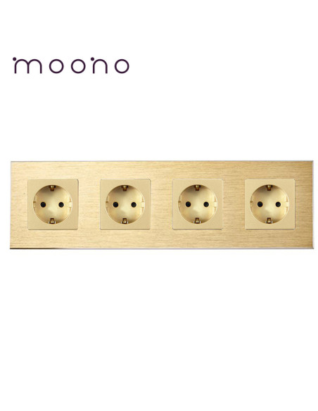 Priză Schuko cvadruplă, ramă aluminiu, Moono, auriu