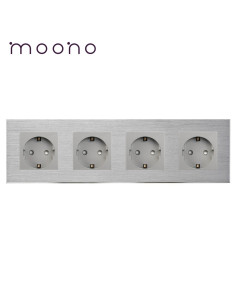 Priză Schuko cvadruplă, ramă aluminiu, Moono, gri