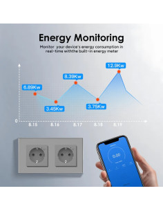 Priză Schuko Smart WiFi Moono, Ramă Sticlă, TUYA, auriu 2