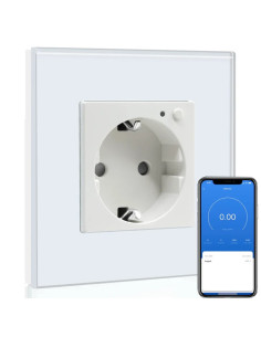 Priză Schuko Smart ZigBee Moono, Ramă Sticlă, TUYA, alb