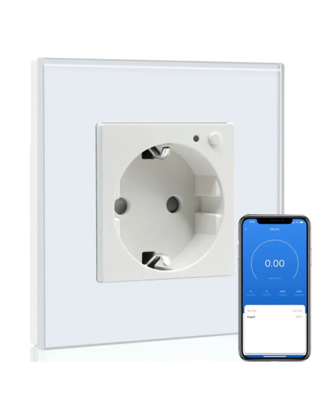 Priză Schuko Smart ZigBee Moono, Ramă Sticlă, TUYA, alb