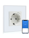 Priză Schuko Smart ZigBee Moono, Ramă Sticlă, TUYA, alb