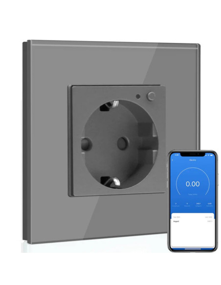 Priză Schuko Smart ZigBee Moono, Ramă Sticlă, TUYA, gri