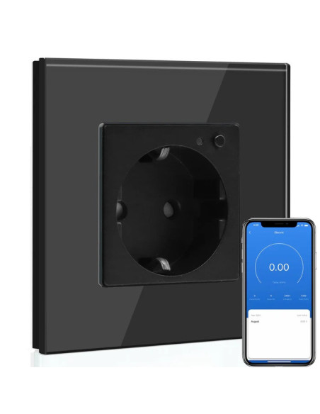 Priză Schuko Smart ZigBee Moono, Ramă Sticlă, TUYA, negru