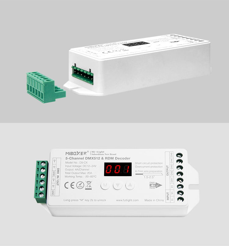 MiBoxer D5-CX Decodor RDM & DMX512 5 Canale Tensiune Constanta