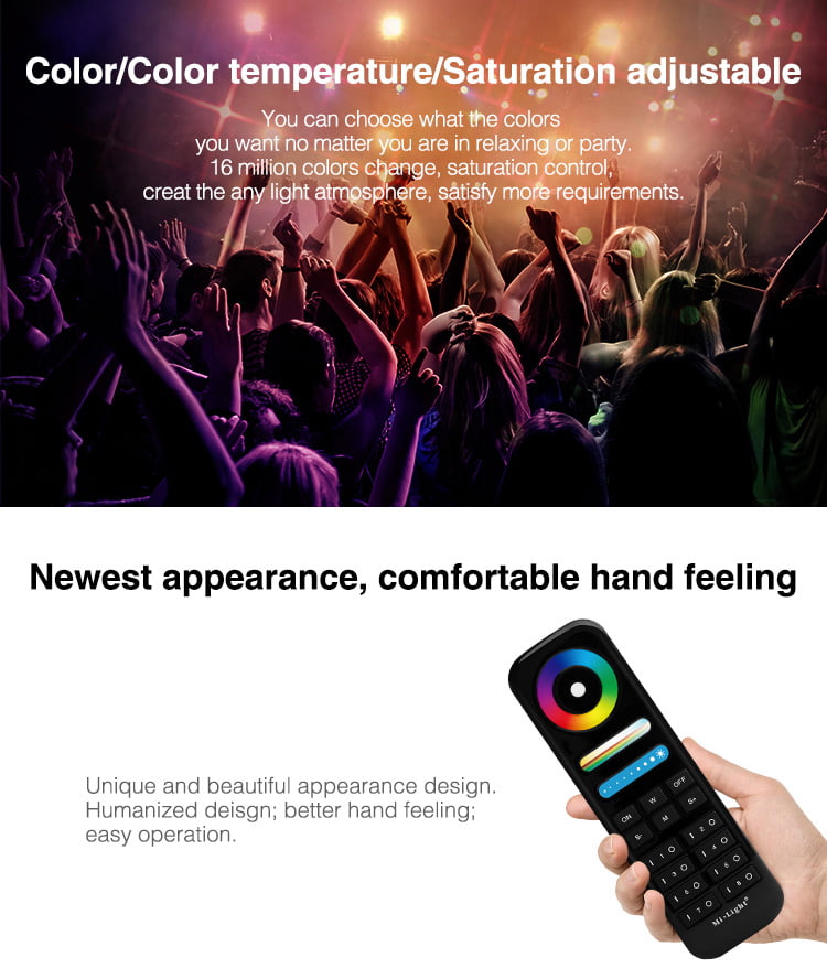 Miboxer FUT089-B Telecomanda cu 8 zone RGB, RGBW si RGB+CCT, Negru