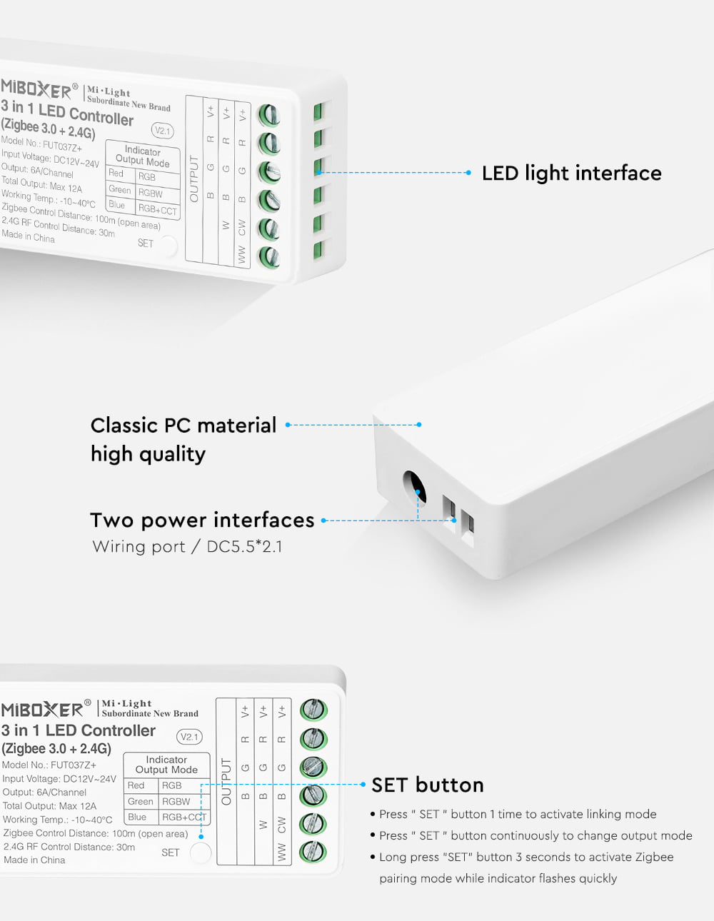MiBoxer FUT037Z+ Controler 3in1 Zigbee 3.0+ 2.4G RGB / RGBW / RGBCCT