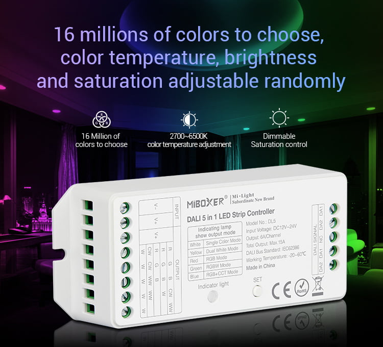 MiBoxer DL5 Controler Banda LED DALI 5in1 Mono/CCT/RGB/RGBW/RGBCCT