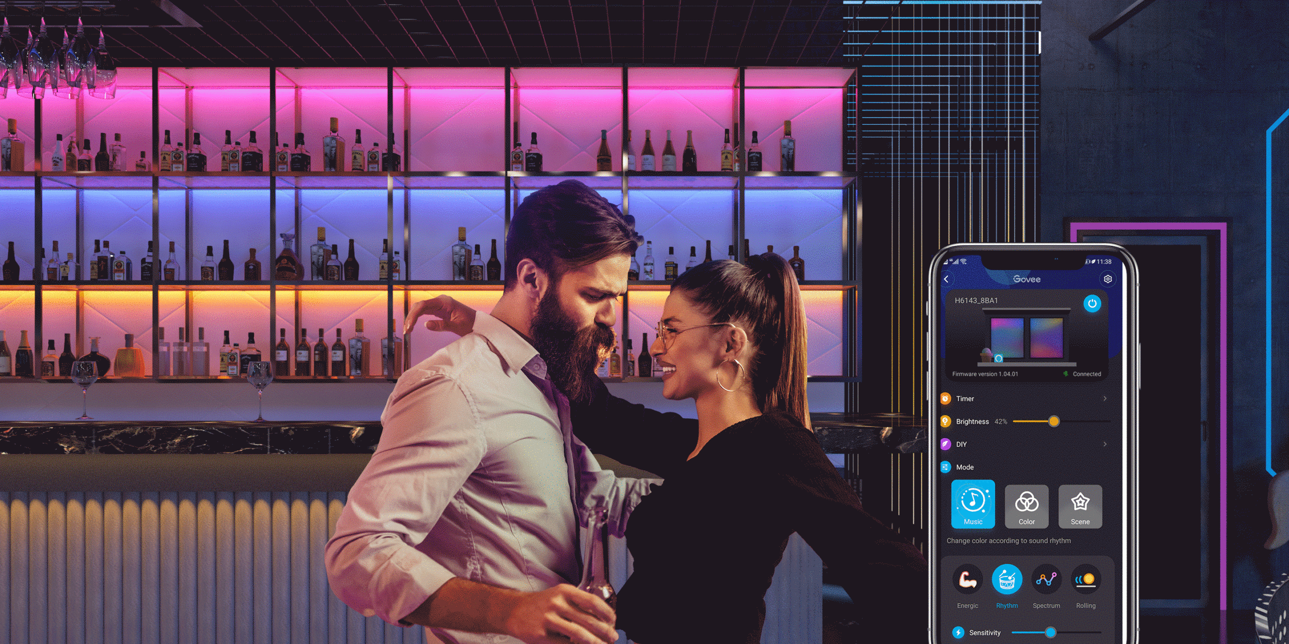 Banda LED Govee H6144 RGBIC, Sincronizare Muzica, Wifi si Bluetooth 10m, Alexa, Google Asistant