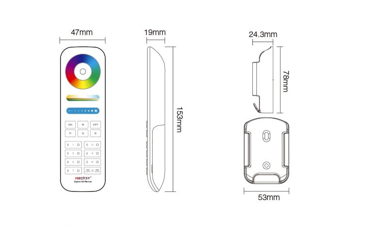 Miboxer FUT089-B Telecomanda cu 8 zone RGB, RGBW si RGB+CCT, Negru