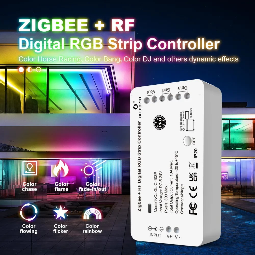 Gledopto GL-C-103P Controler Banda LED Digitala Zigbee + RF DC5-24V