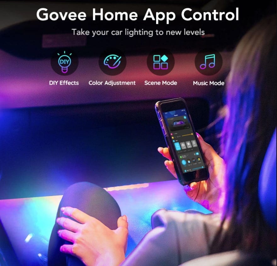 Banda LED Auto Govee H7090 RGBIC, Sincronizare Muzica, Control App, Telecomanda, 30 de scene