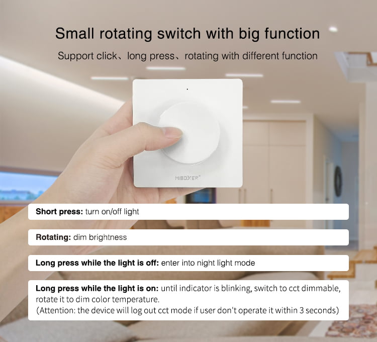 MiBoxer K1 Telecomanda de Perete 2.4Ghz cu Switch Rotativ Dual White/Monocolor, Alb