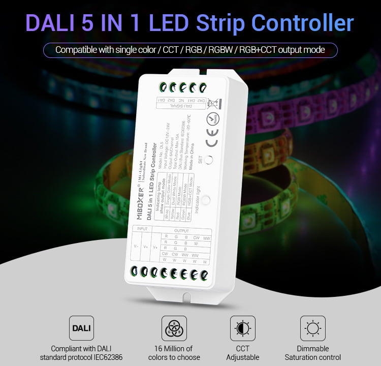 MiBoxer DL5 Controler Banda LED DALI 5in1 Mono/CCT/RGB/RGBW/RGBCCT