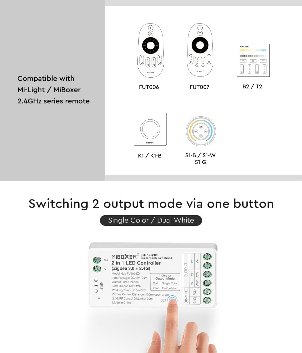 MiBoxer FUT035Z+ Controler 2in1 Zigbee 3.0+ 2.4G Monocolor/Dual White