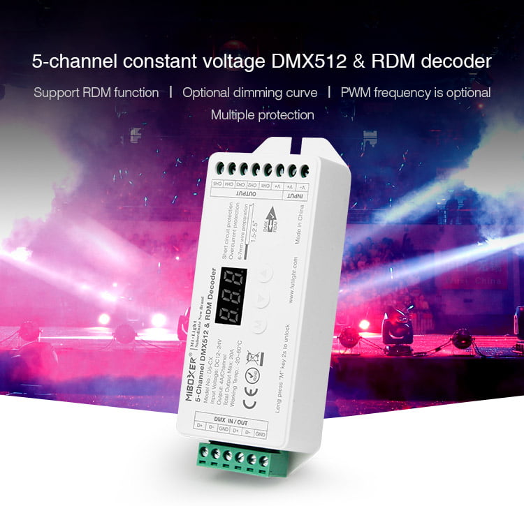 MiBoxer D5-CX Decodor RDM & DMX512 5 Canale Tensiune Constanta