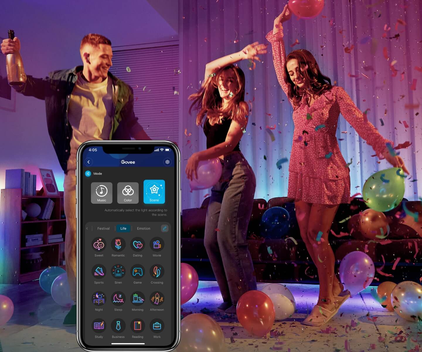 Banda LED Govee H6144 RGBIC, Sincronizare Muzica, Wifi si Bluetooth 10m, Alexa, Google Asistant