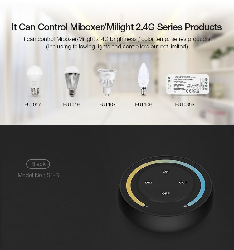 MiBoxer S1-B Telecomanda Sunrise 2.4G, Dual White / Monocolor, Negru