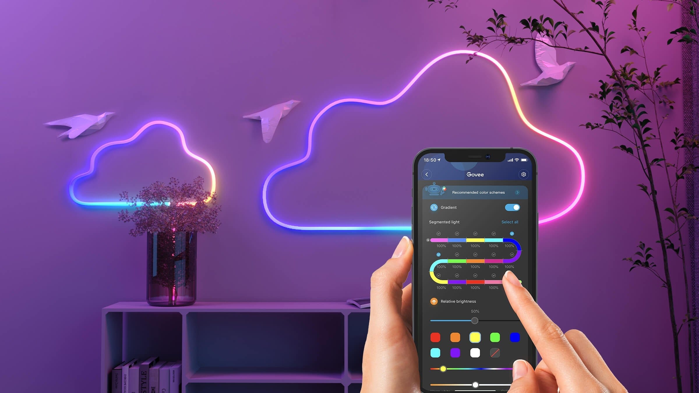 Banda LED Neon Govee H61A0 RGBIC, Inteligenta, Sincronizare Muzica, Wifi, 3m, IP67, Alexa , Google Asistant