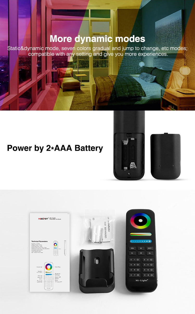 Miboxer FUT089-B Telecomanda cu 8 zone RGB, RGBW si RGB+CCT, Negru