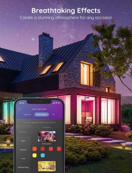Banda LED Govee H6154 RGB, Sincronizare Muzica, Wifi si Bluetooth 15m, Telecomanda, Alexa , Google Asistant