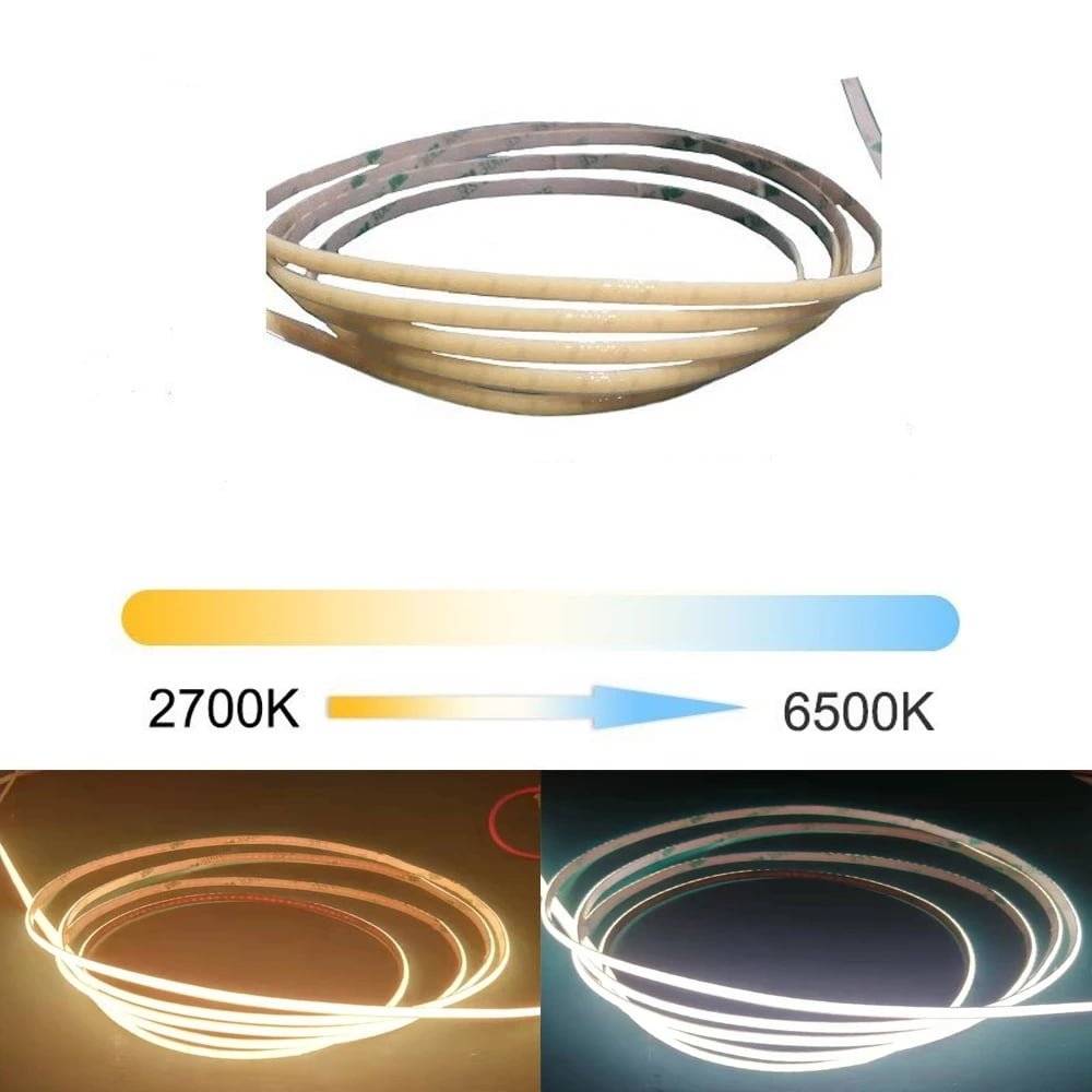 Banda LED COB CCT (Dual White) 600led/m, IP20, 24V, 5 Metri, 2 fire, Ultra Subtire
