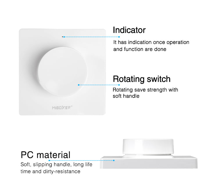 MiBoxer K1 Telecomanda de Perete 2.4Ghz cu Switch Rotativ Dual White/Monocolor, Alb