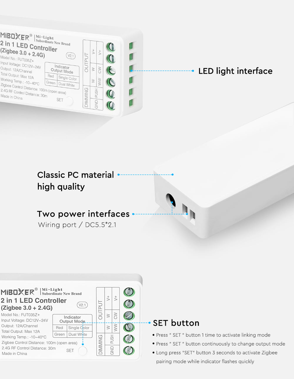 MiBoxer FUT035Z+ Controler 2in1 Zigbee 3.0+ 2.4G Monocolor/Dual White
